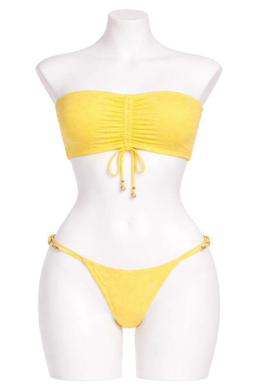 JMP The Label Yellow Textured Bandeau Bikini Set Gold Bead XL NWT